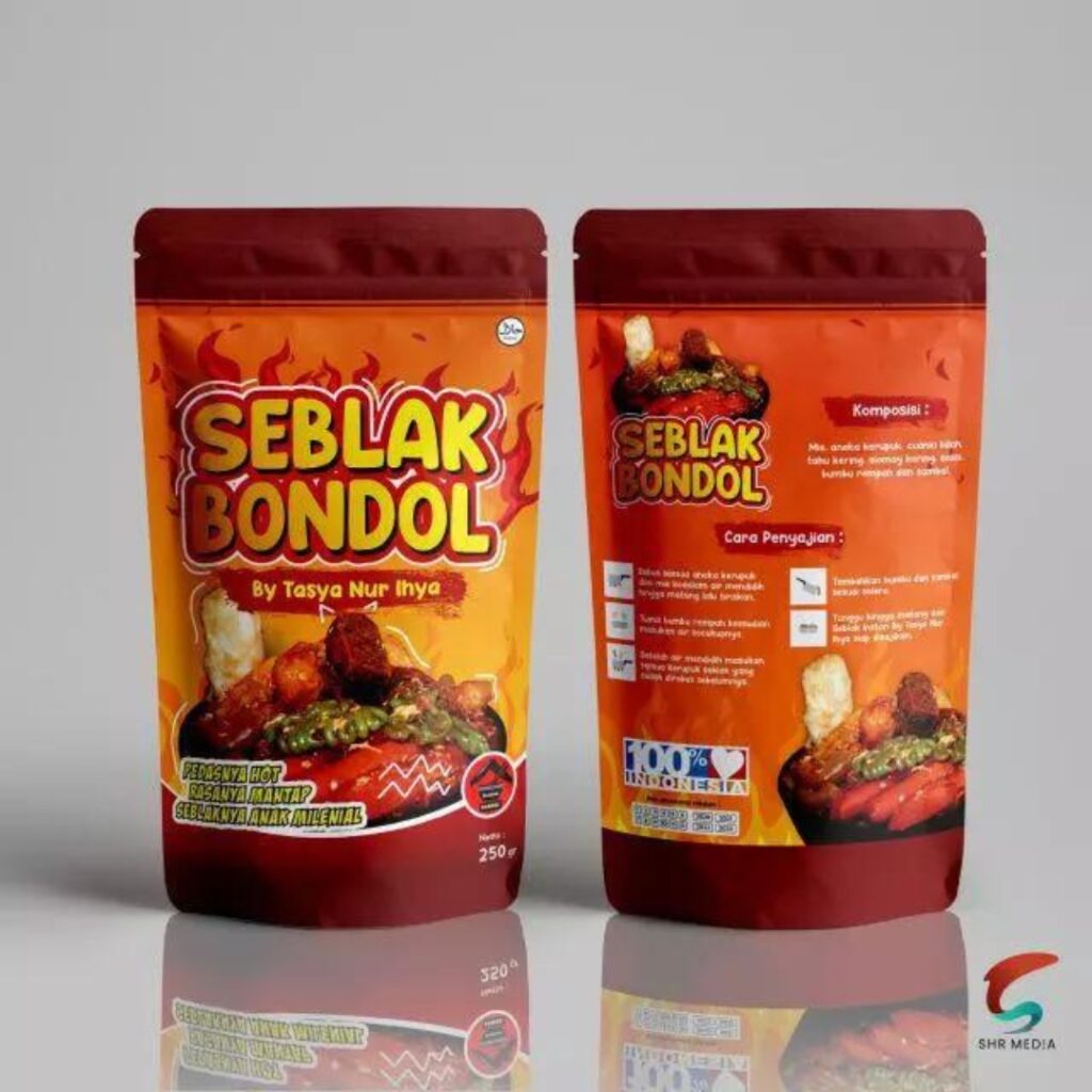 jasa desain grafis portofolio kemasan standing pouch seblak bondol